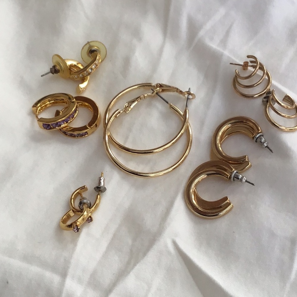 6 pair assorted pierced gold tone earrings